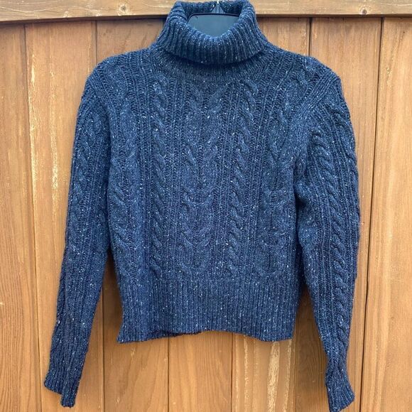🧥DKNY Heathered Black/Gray Cropped Turtleneck 100% wool - EUC! Petite M - Picture 1 of 9